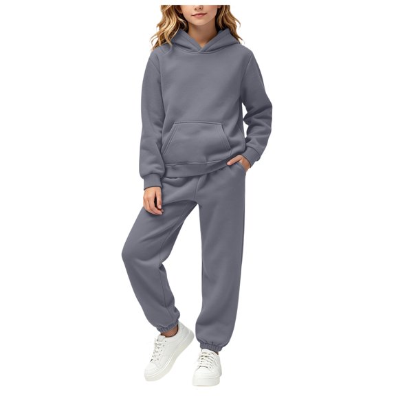 WUSUOWEI Baby Girl Daily Casual Outfit Solid Pocket Hooded Sweatshirt Set Long Sleeve Elastic Jogger Pants Fall Winter Soft Knit Two Piece Outfit Sets 3-4 Years
