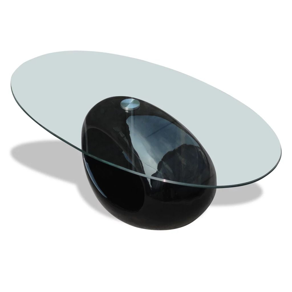 Kepooman Home Modern Oval End Side Coffee Table with Glass Top, Black Kepooman Home Modern Oval End Side Coffee Table with Glass Top, Black