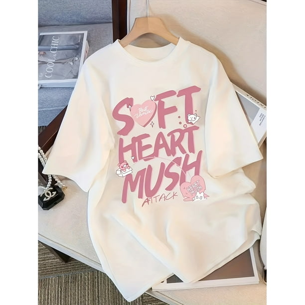 Letter Print Short Sleeve T-Shirt, Casual Short Sleeves - Knitted Cotton Fabric, Perfect Choice for Summer Comfortable Women's Fashion - Soft and Breathable, Daily Leisure Wear