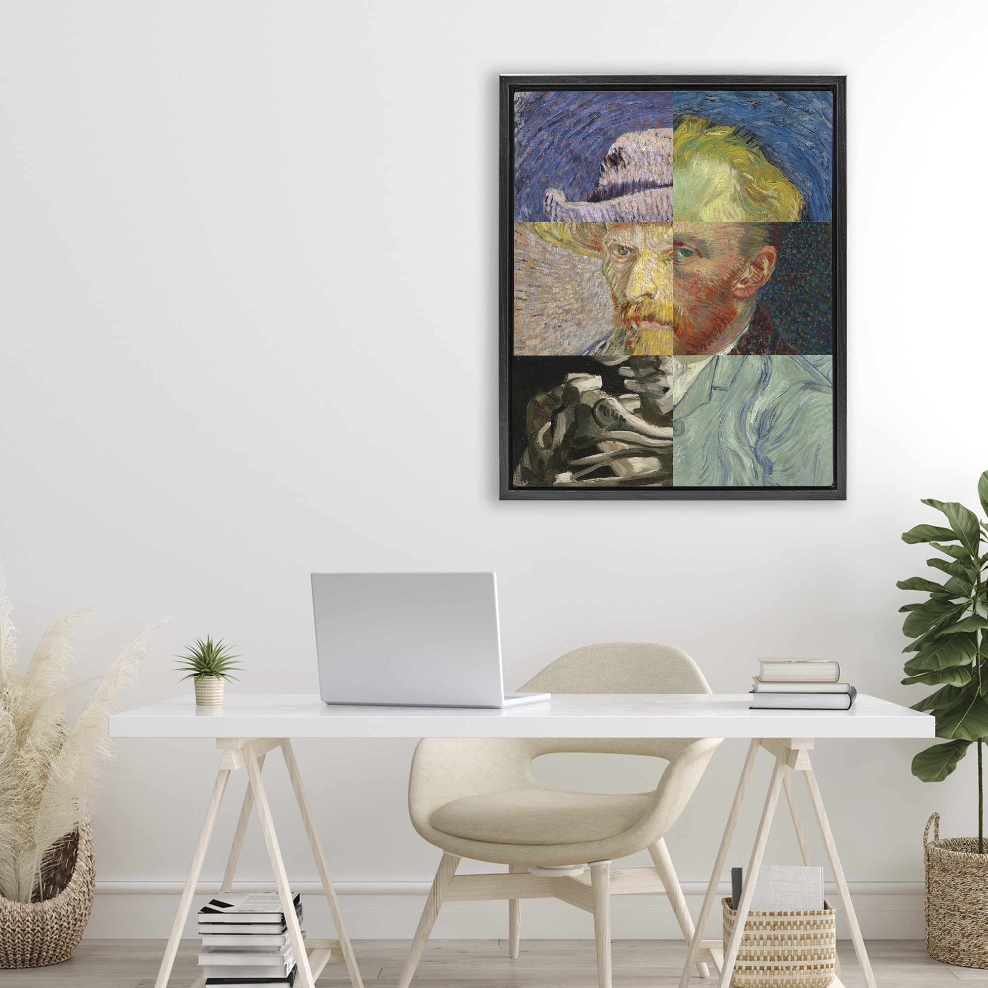 Collaged Van Gogh Portraits Black Framed Floater Canvas Wall Art, design by Masters Redux