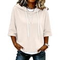 thumbnail image 5 of TZZQ 3/4 Sleeve Hoodie Sweatshirts for Women Drawstring Hood Oversized Pullover Sweatshirt Comfort Plain Long Sleeve Pullover Tops Plus Size Cute Basic Lightweight Hoodie Sweatshirts Beige L, 5 of 7