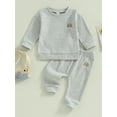 thumbnail image 2 of Wassery 2Pcs Baby Boys Girls Clothes Toddler Fall Outfits Long Sleeve Rainbow Embroidery Waffle Sweatshirt + Long Pants Set 0-3 Years, 2 of 9