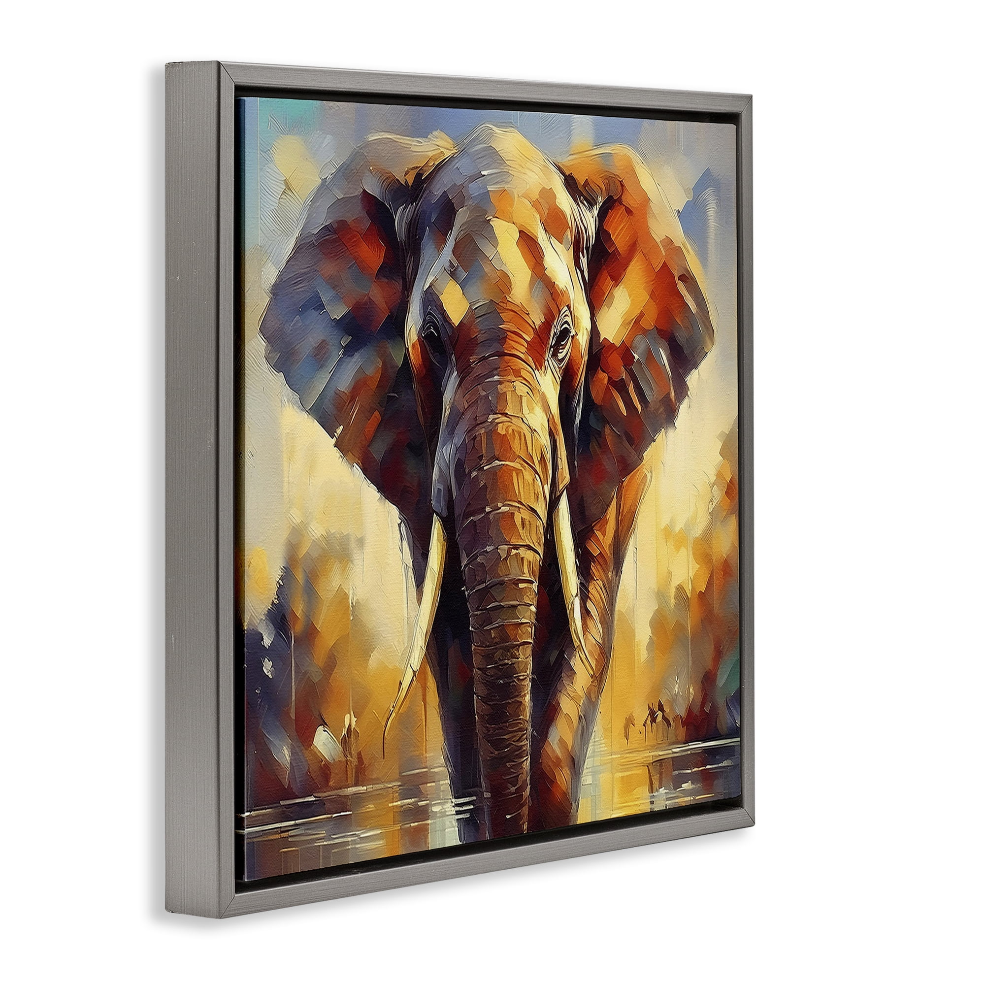 Stupell Industries Brushed Elephant Portrait Animals Painting Gray Floater Framed Canvas Art Print Wall Art, 18 x 18