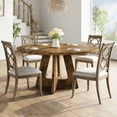 thumbnail image 2 of 47" Round Dining Table for 4 to 6, Farmhouse Kitchen Table with Cross Pedestal Base, 63 Lbs Circle Dinner Table, Not Easy to Slide - Antique White (No Chairs), 2 of 8