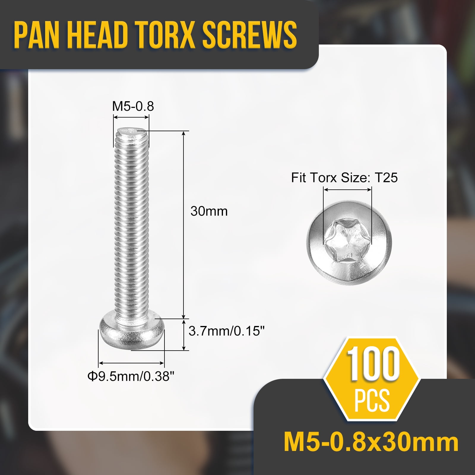 M5x30mm Pan Head Torx Security Screw - 100Pack - Good for Machinery - 304 Stainless Steel Button Head Torx Bolt Star Drive Security Fasteners - Silver Tone
