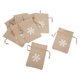 thumbnail image 1 of Bolsa de regalo de lino con estampado Retro, copos de nieve blancos, bolsas de arpillera con cordón únicas para decoración de fiesta de cumpleaños, 9 Uds., 1 of 8