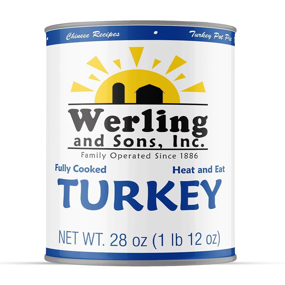 Werling & Sons Canned Turkey 28 oz – Fully Cooked, Heat & Eat | Recipe-Ready Canned Meat for Quick Meals, Camping, Emergency Food Supply & Survival | Shelf-Stable | Pack of 6