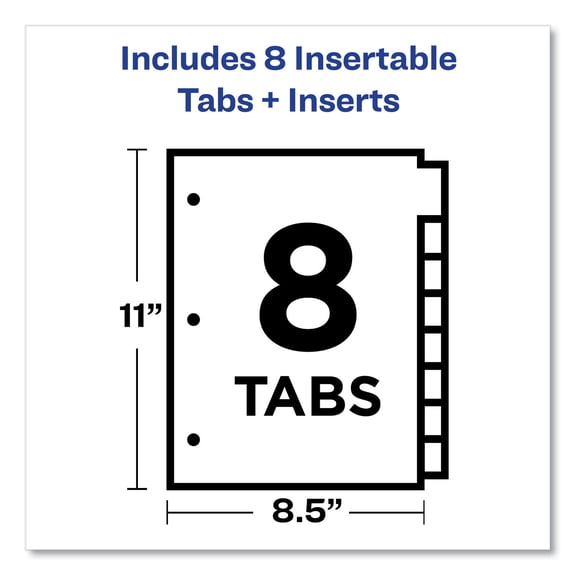 2PC Avery Insertable Big Tab Dividers, 8-Tab, Double-Sided Gold Edge Reinforcing, 11 x 8.5, White, Clear Tabs, 1 Set