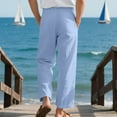 thumbnail image 6 of Mens Pants with Pockets, Men's Cotton Linen Pants Elastic Waist Drawstring Casual Trouser Lightweight Straight-Legs Loose Beach Yoga Pants S-3XL, 6 of 8