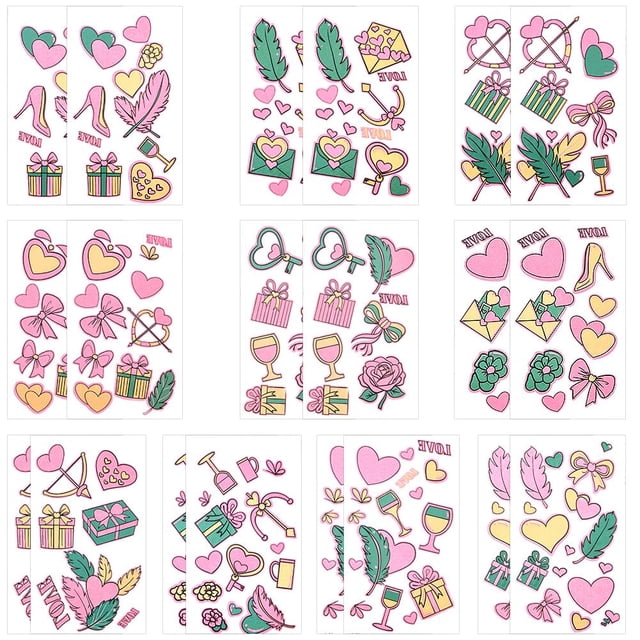 20 hojas de tatuajes temporales luminosos de corazón rosa que brillan en la oscuridad, de plástico, resistentes al agua, para arte corporal.