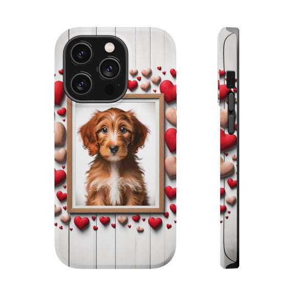 DistinctInk Tough Case for Apple iPhone 15 PRO (6.1" Screen), Compatible with MagSafe Charging - Valentine's Day Spinoni Italiani Puppy