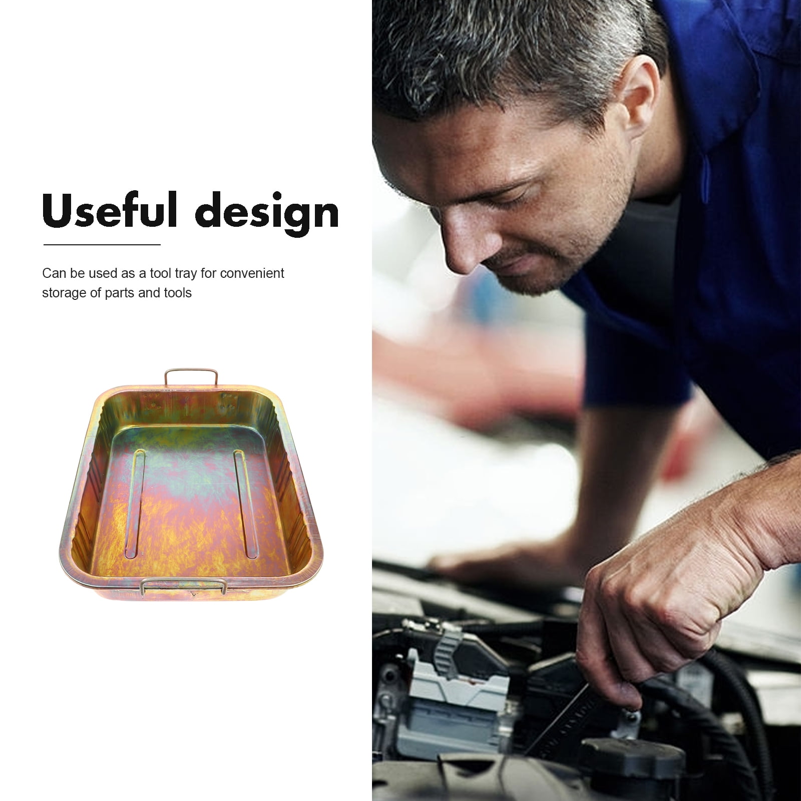 BESTONZON Durable Steel Oil Drip Tray for Car Oil Changes with Convenient Parts Storage