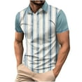 thumbnail image 2 of Mens Shirts Plus Size Short Sleeved Lapel Striped Printed Button Casual Solid Color T-shirt Light Blue XXXL, 2 of 5