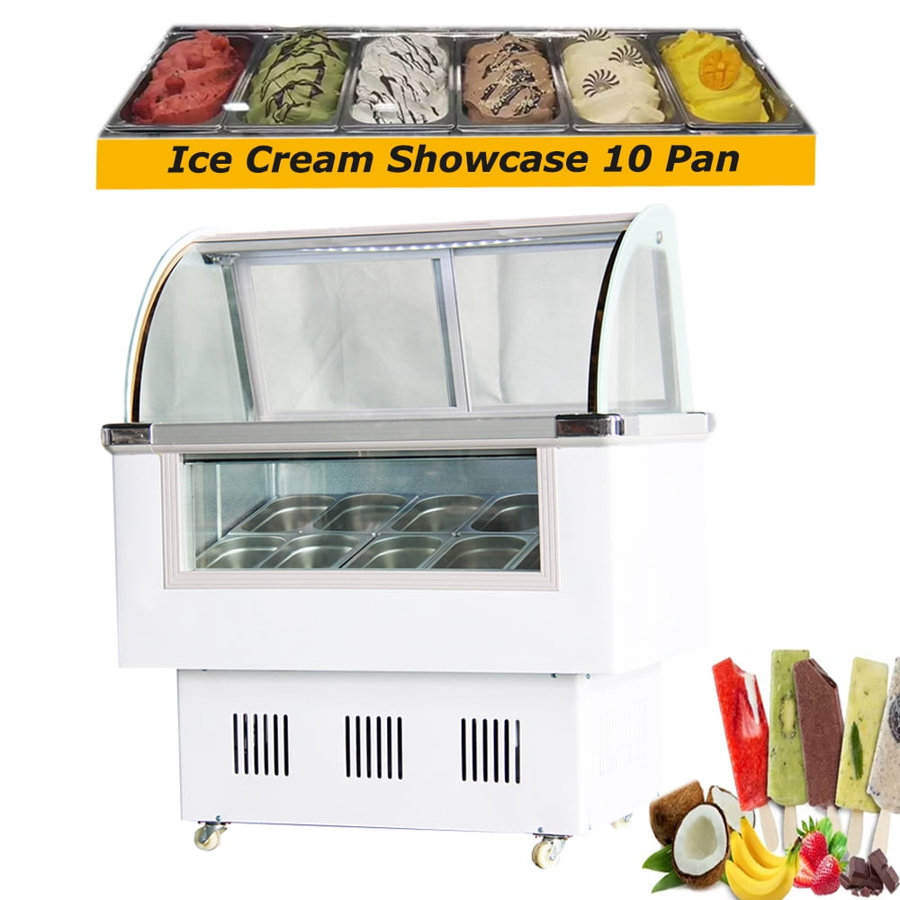 TECHTONGDA Ice Cream Showcase 10 Pan Dessert Display Freezer with LED Light 220V