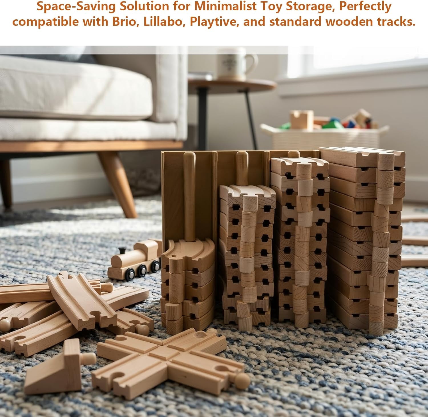 4Pcs Wood Train Tracks Organizer for Brio/Lillabo/Playtive-collection | Stackable Track Holder | Wooden Railway Storage Solution