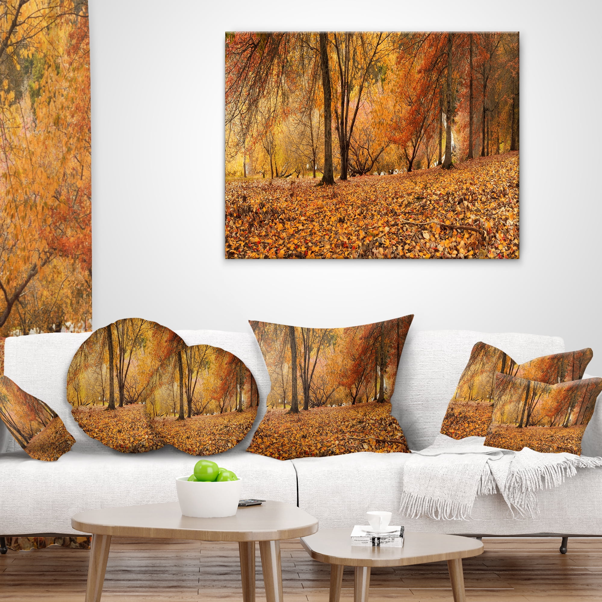 Designart Brown Autumn Panorama - Landscape Photography Throw Pillow - 16x16