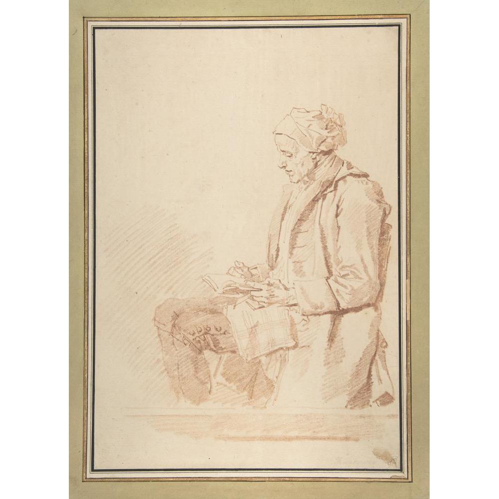 Jean-Honoré Fragonard 11x14 Black Modern Framed Museum Art Print Titled - Seated Man Reading (1774)