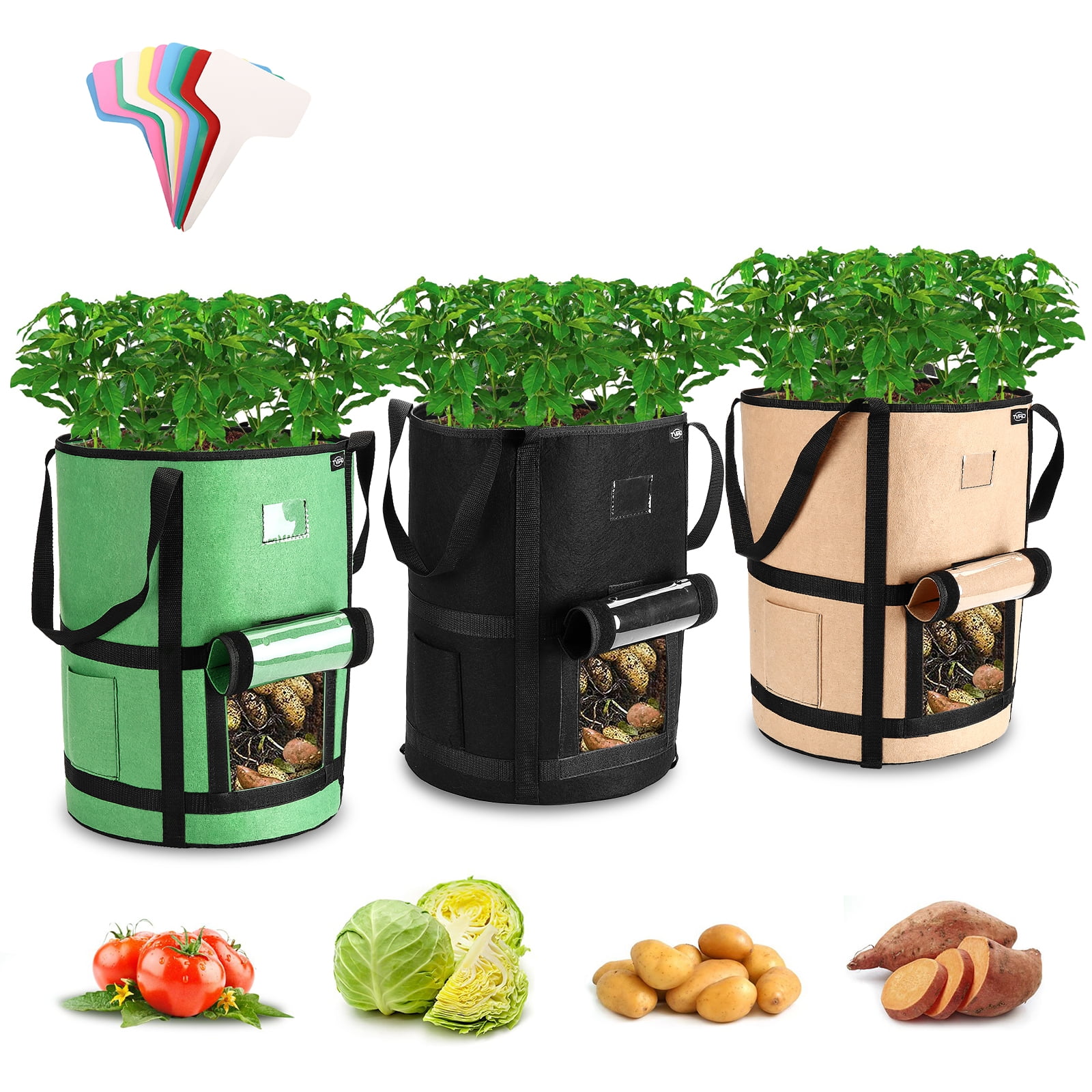 Potato Grow Bags, Tvird 3pack 10Gal HeavyDuty Pouch Fabric Pots with Access Flap, Vegetable