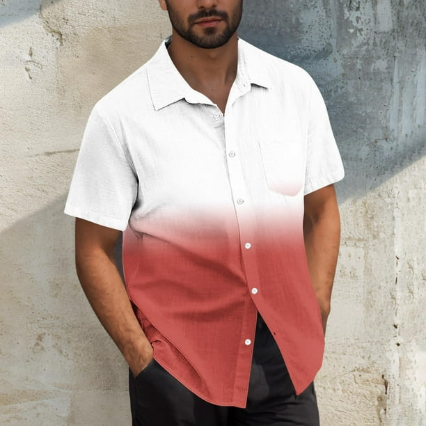 Blusa y camisa de manga corta con cuello vuelto para hombre, blusa informal de moda con cuello vuelto, blusa estampada de manga corta con botones, blusa de poliéster para hombre