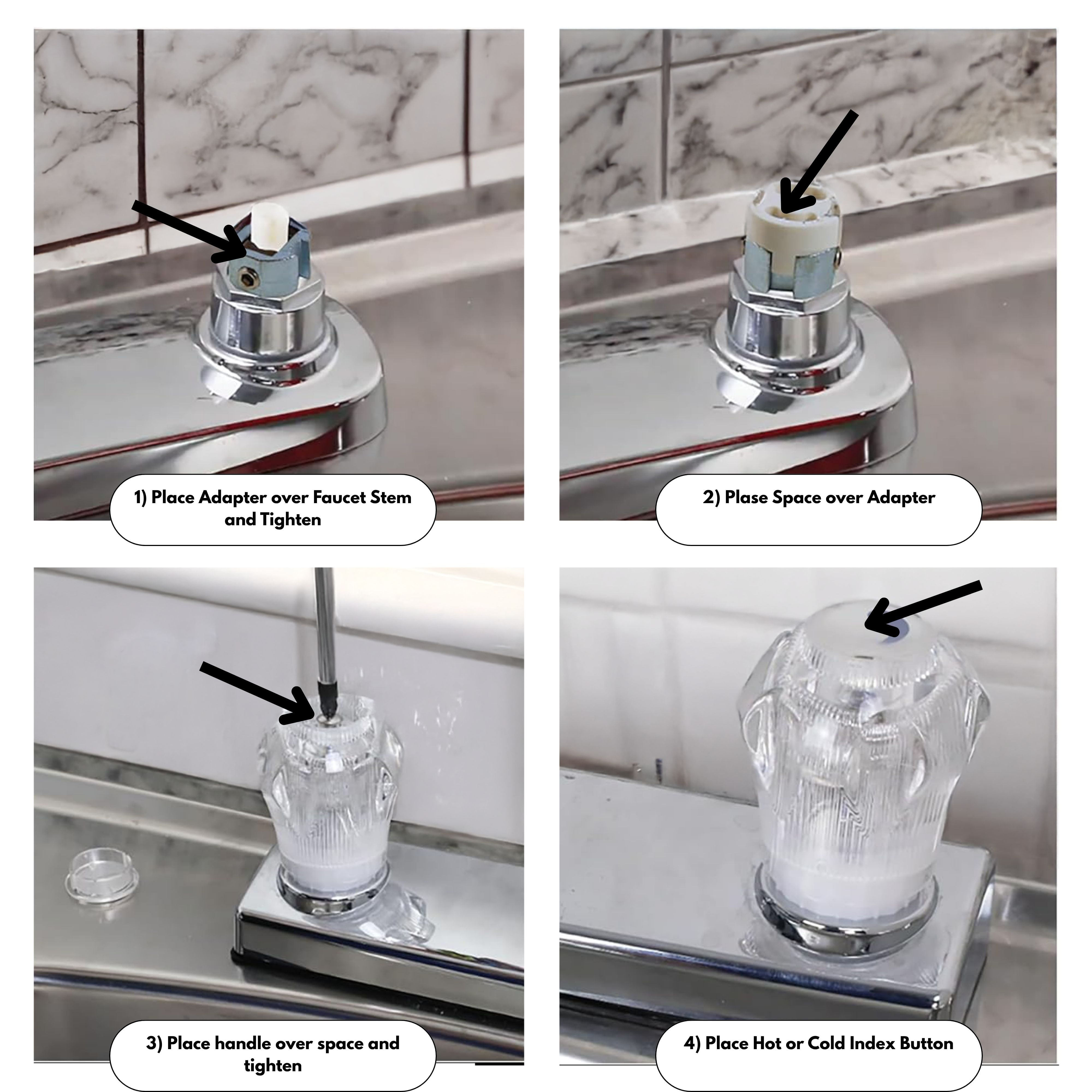 Mainstays Universal Clear Faucet Acrylic Faucet Handles with Hot and Cold Knobs, 2 Pack