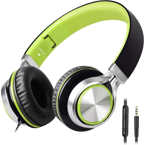 Headphones,BEINSOUND HW50C Stereo Folding Headsets Strong Low Bass Headphones with Microphone for iPhone, All Android Smartphones, PC, Laptop, Mp3 mp4, Tablet Macbook Earphones (Black&Green)
