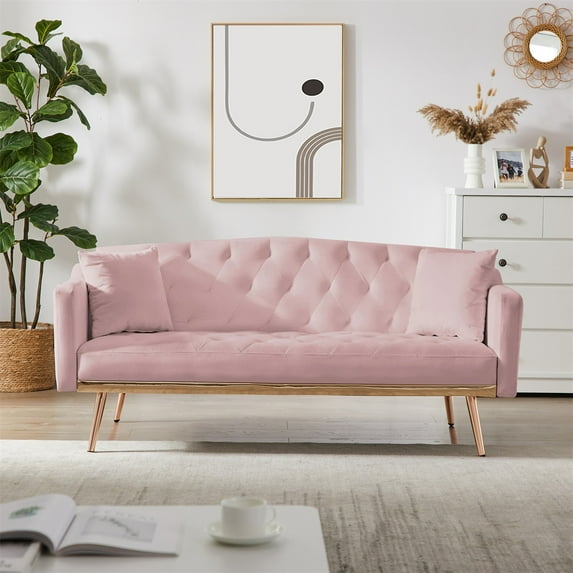 Resenkos Sofa Bed Convertible Sofa Sleeper 61.5" Sofa for Bedroom Fabric Compact Living Space Couch for Apartment and Room, Pink