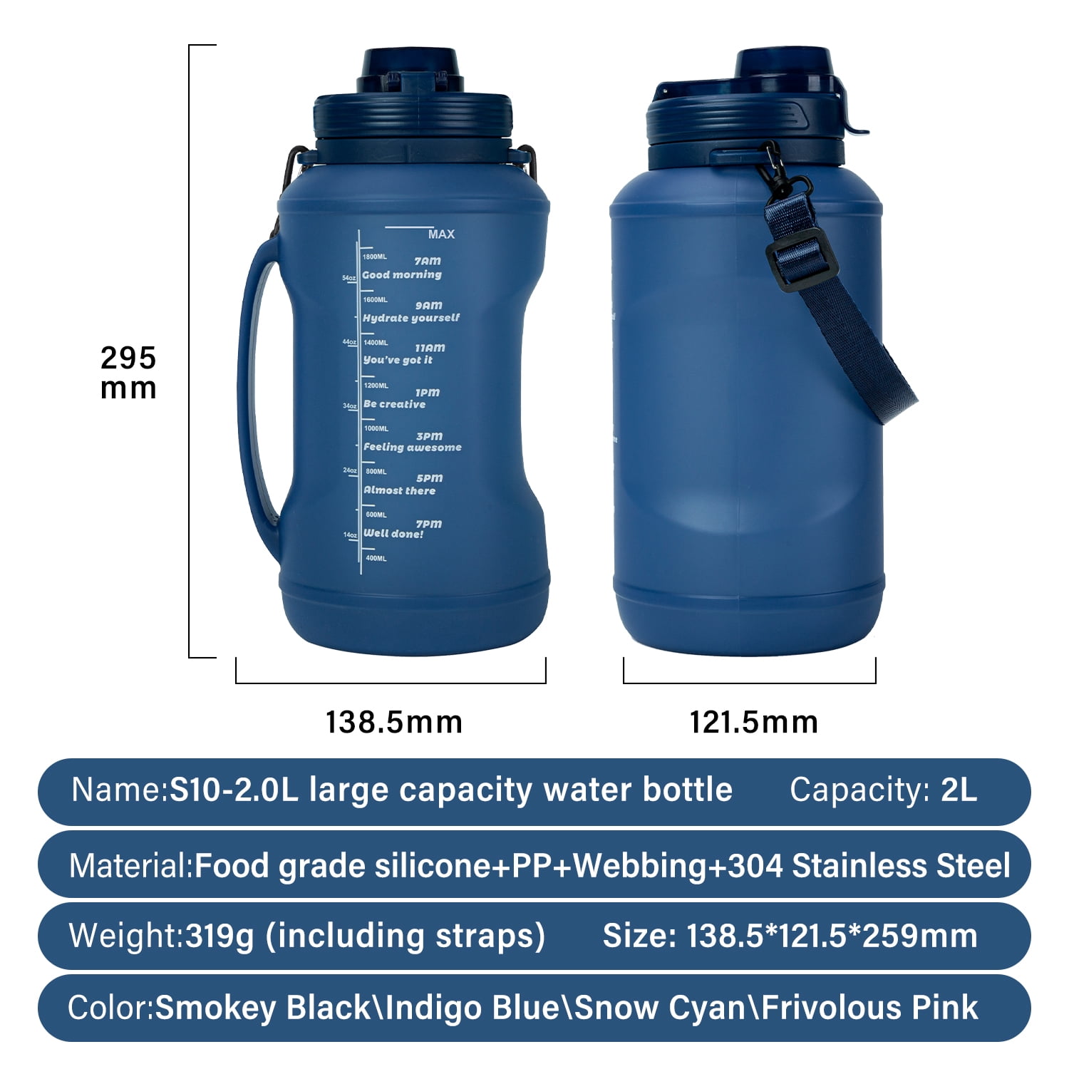 Motivational Water Bottle with Time Marker, 64 oz Water Bottle with Straw Spout and Carrying Handle, Half Gallon 2L Gym Bottle, Achieve All-Day Hydration SpillProof BPA FREE