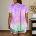 thumbnail image 4 of Plus Size Tops for Women Henley Short Sleeve Flowy Tie Dye T-Shirts Summer Loose Casual Color Block Tee (XL, Purple), 4 of 6