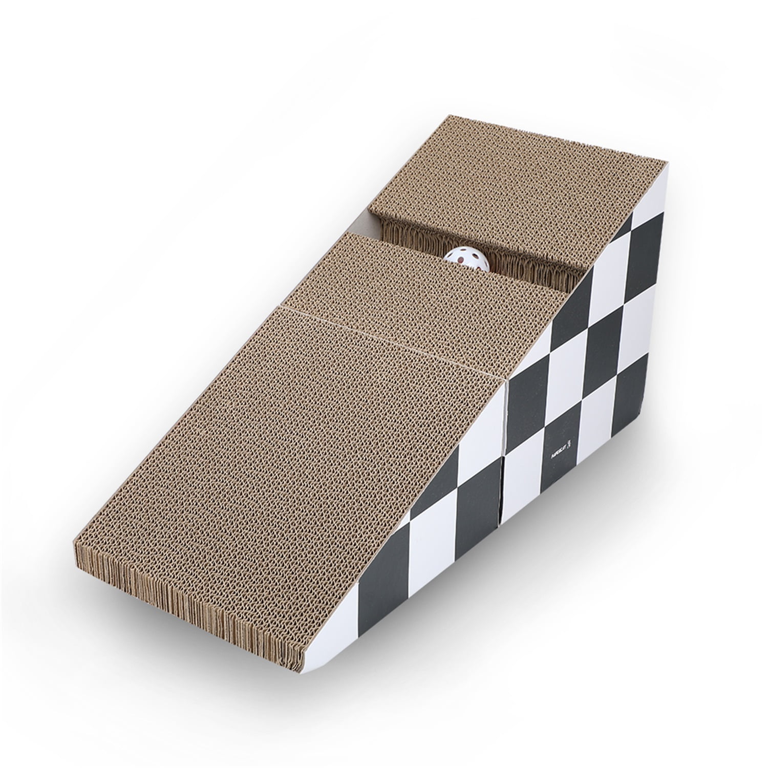Pefilos 19" Cat Scratcher Board with Ball, Triangle Cat Scratching Cardboard, 2-in-1 Scratching Lounge Bed, Recyclable and Durable, Black and White Pefilos 19" Cat Scratcher Board with Ball, Triangle Cat Scratching Cardboard, 2-in-1 Scratching Lounge Bed, Recyclable and Durable, Black and White