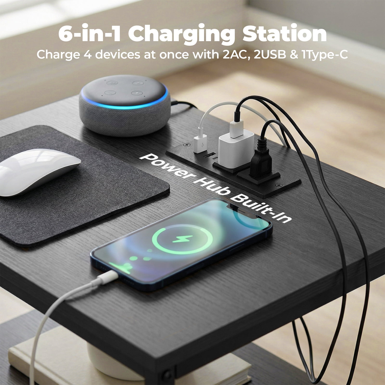 Alvantor Bedside Table Charging Station Nightstand with Fabric Drawers, End Side Table for Bedroom Living Room