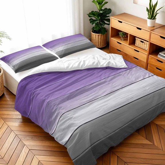 Queen Size 3 Pieces Duvet Cover Sets Ombre Purple Gray Wooden Plank Bedding Set,Microfiber Soft Comforter Cover with Pillow Shams,Luxury Quilt Covers for Bedroom Decor Farmhouse Wood Grain