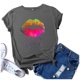 thumbnail image 3 of ICHUANYI Clearance Fashion Women Colorful Lip Print Short Sleeve Casual T-Shirt Blouses Tops(Gray, M) ICHUANYI WER2023080904782, 3 of 4
