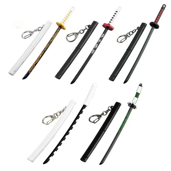 Uooglle 5pcs Mini Metal Katana Keychain, Pull-Out Samurai Sword Model for Anime Lovers, Random Mixed Set