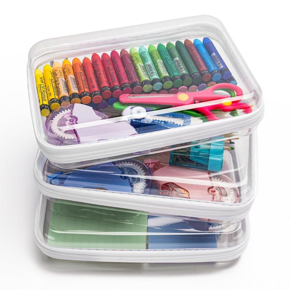3PCS Clear Hard Shell Zipper Case,Portable Cosmetic Bag with Zipper, Diaper Bag Organizing Pouches, Kid's Toy Storage Organizer Bins,Hard Plastic Case, Hal