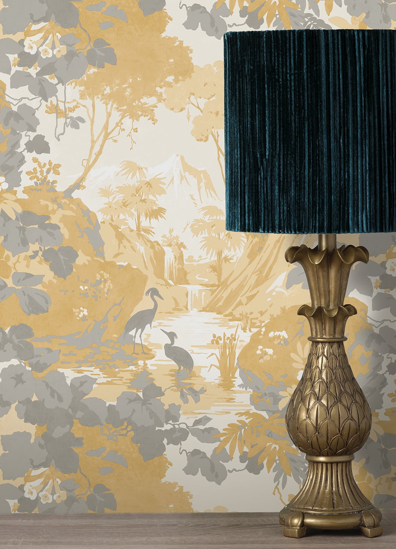 Brewster Home Fashions Brewster Eden Mustard Crane Lagoon Wallpaper