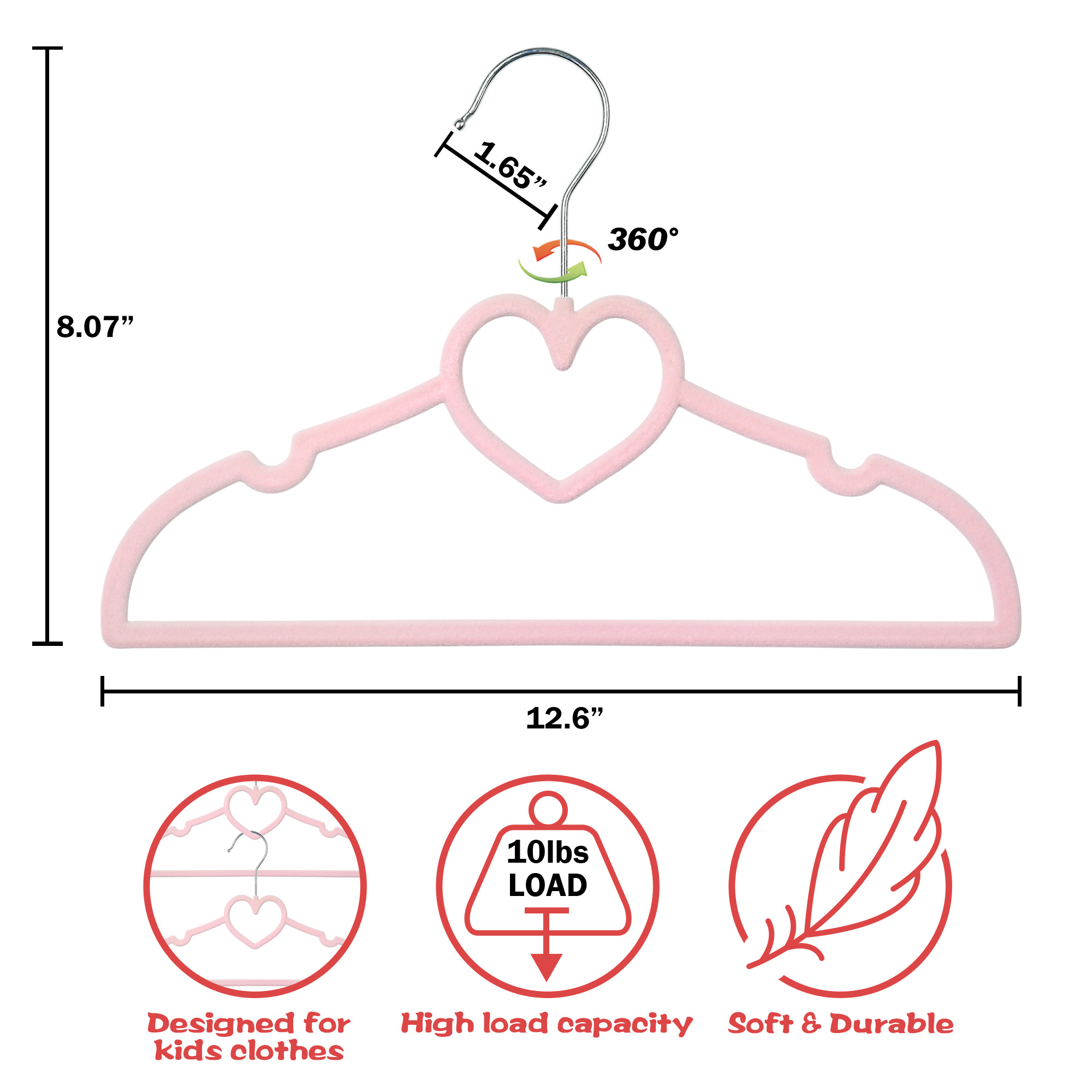 Ollieroo Kids Velvet Hangers, 50-Pack, Heart Shape, Pink photo 7