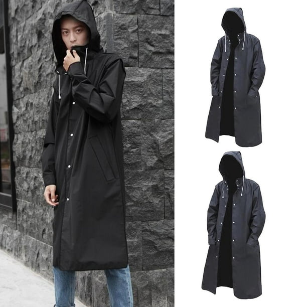 Chubasquero reutilizable Chubasqueros Chaqueta Poncho con capucha Cierre de botón hasta Senderismo Ropa impermeable Negro Hugo Chubasquero con capucha