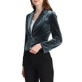 thumbnail image 4 of INSPIRE CHIC Blazer en Velours pour Femme, Col à Revers, Manches Longues, Boutonné, Veston de Travail, L Gris Bleu, 4 of 7