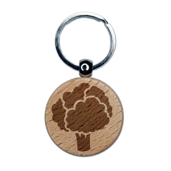 Broccoli Garden Vegetable Round Keychain Charm Tag - Engraved Wood