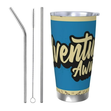 

Goofa Adventure Awaits for 20 oz Skinny Tumbler Stainless Steel Coffee Mug Slim Vacuum Insulated Travel Cup Car Cup-Straw Three-piece Set