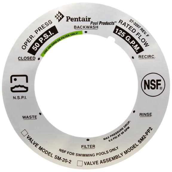 Pentair 273207 2" De Valve Label