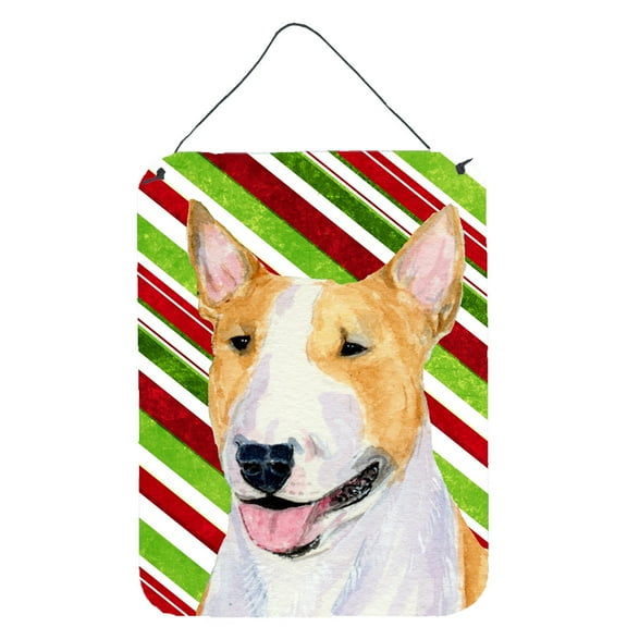 Bull Terrier Candy Cane Holiday Christmas Wall or Door Hanging Prints