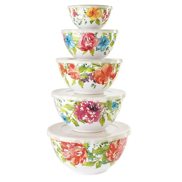 Sam's West TT0698S10F Melamine 10Piece Bowl Set with lids Floral