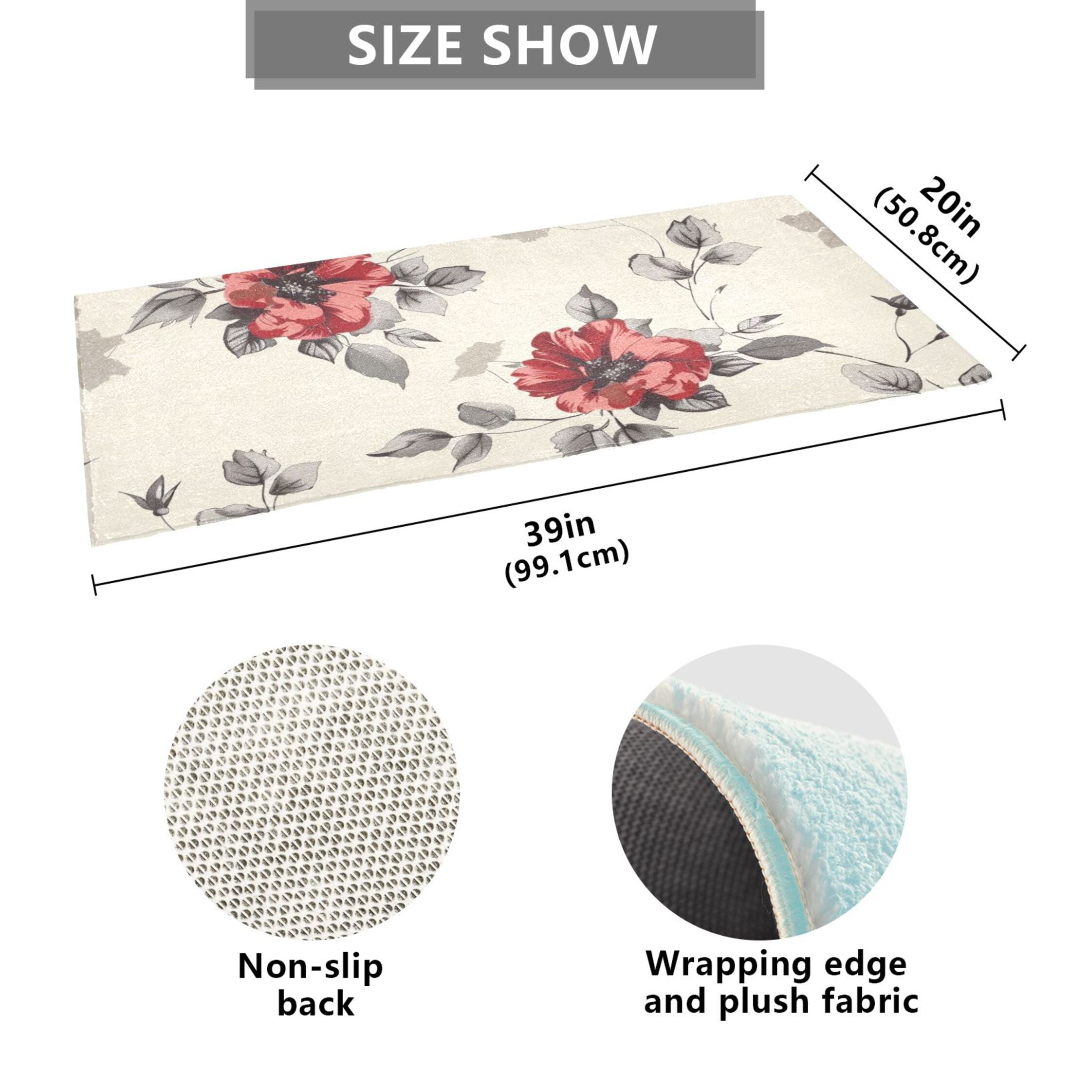 Bath Mat Soft Plush Non-Slip Absorbent Bathroom Rugs 39"x20" Watercolor Floral Flower