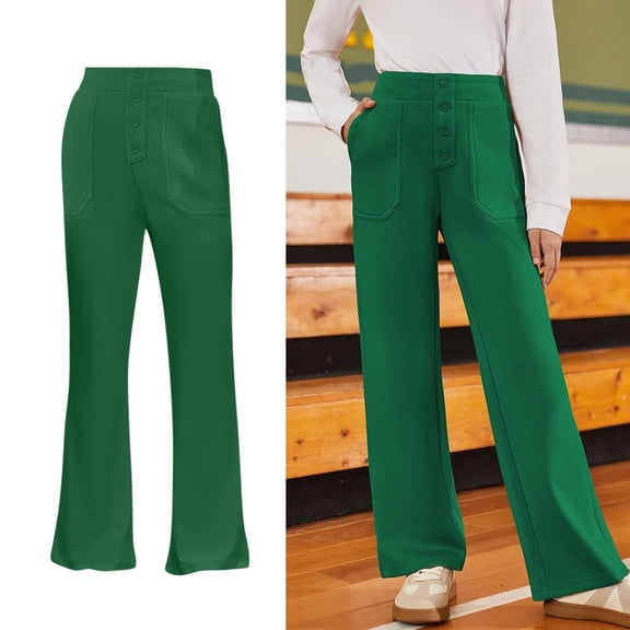 School Pants for Girls Skinny Pants Stretch Pants with Pockets Straight Pants Green School Pants for Girls Back to School Outfits for Teen Girls Kid Clothes for Girls 7-8 Years