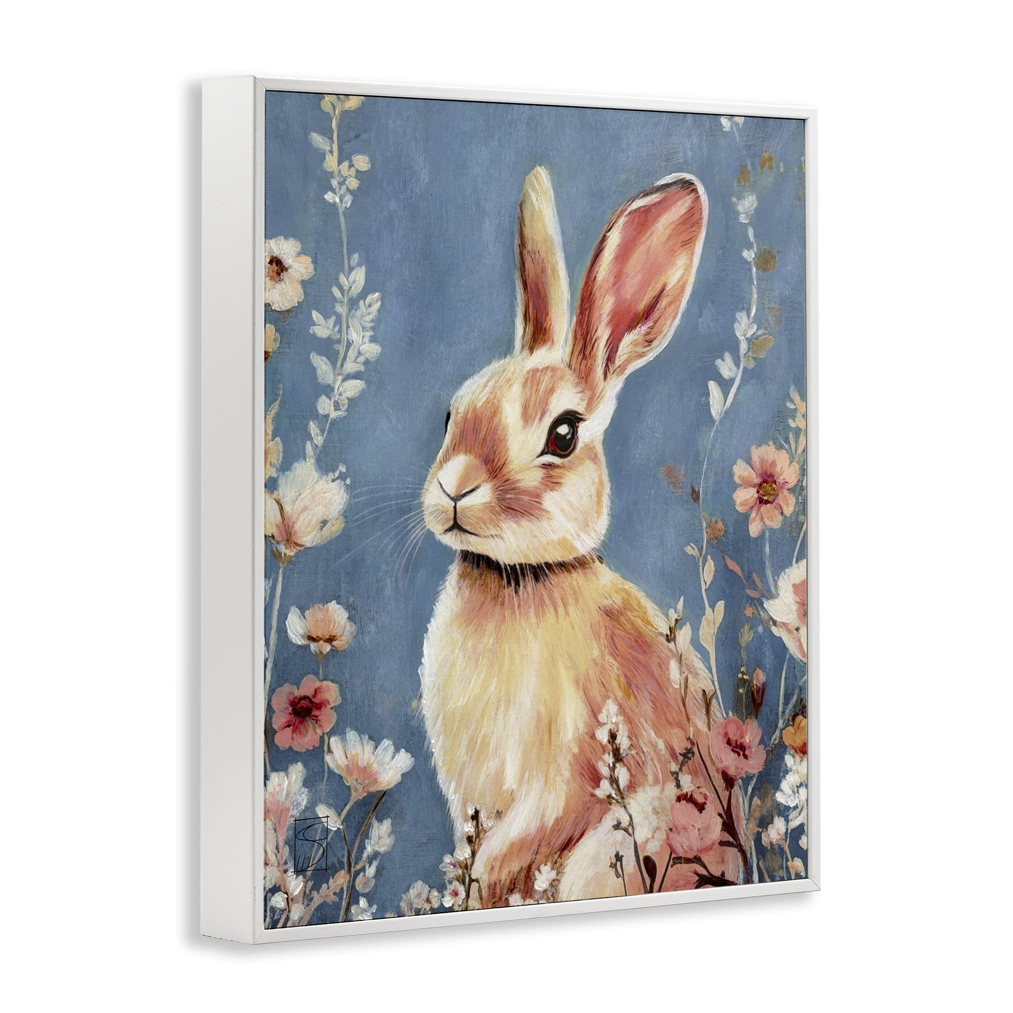 Stupell Industries Whimsical Rabbit on Blue White Framed Giclee Art, design by Sara Culpepper