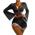 thumbnail image 2 of Women's Bikini Set High Waist Mesh Insert with Bra Pads No Underwire Sexy Two Piece Swimsuit for Beach Vacation,Black,L, 2 of 6