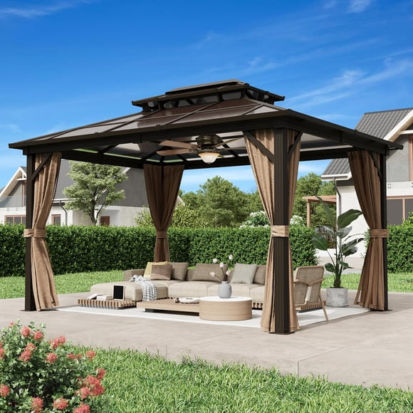 MELLCOM 10'x13' Hardtop Gazebo with Polycarbonate Double Roof and Aluminum Frame for Garden, Patio, Lawns