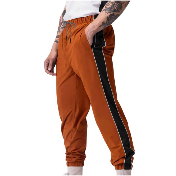 hoksml Joggers for Men Elastic Drawstring Waist Color Block Sweatpants Athleisure Gym Running Pants with Pockets