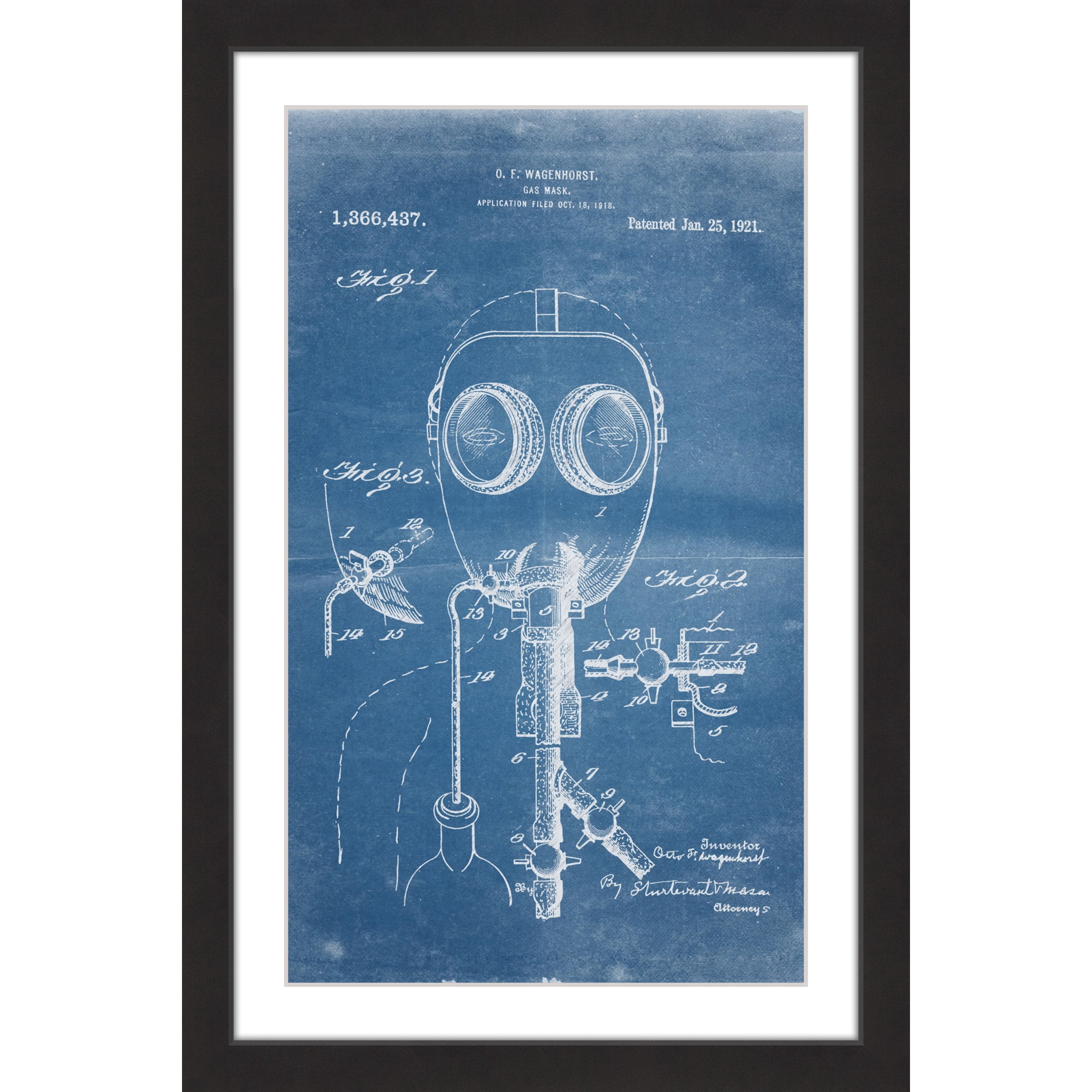 "Gas Mask 1921 Blueprint" Framed Painting Print